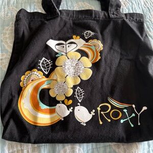 Y2k Roxy Black Tote Bag with Floral Design